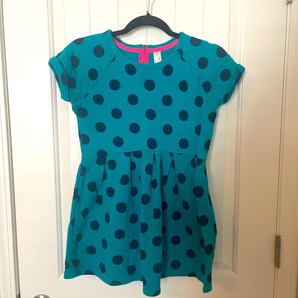 Girls Large Polka dot dress cat & Jack size 10 / 12 teal with black polka dots